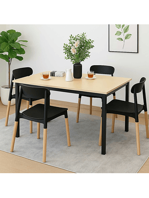 Juego de Comedor New York 120x75 cm + 4 Sillas Lisboa Negras