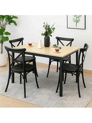 Juego de Comedor New York 120x75 cm + 4 Sillas Crossback Retro Negras