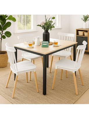 Juego de Comedor New York 120x75 cm + 4 Sillas Windsor Blancas