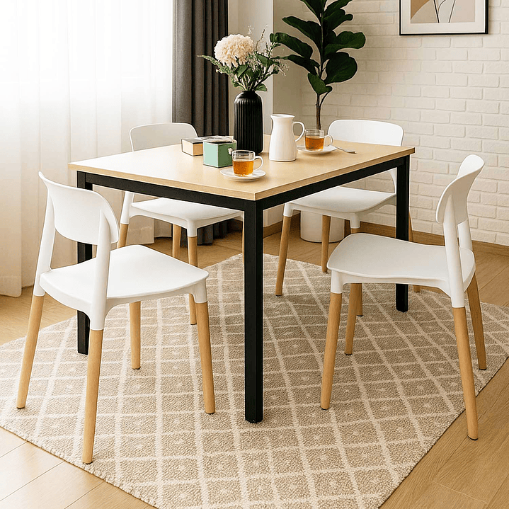 Juego de Comedor New York 120x75 cm + 4 Sillas Lisboa Blancas 1