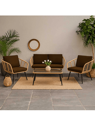Juego Living Terraza Bali Caramelo Cojín Café 4 Personas