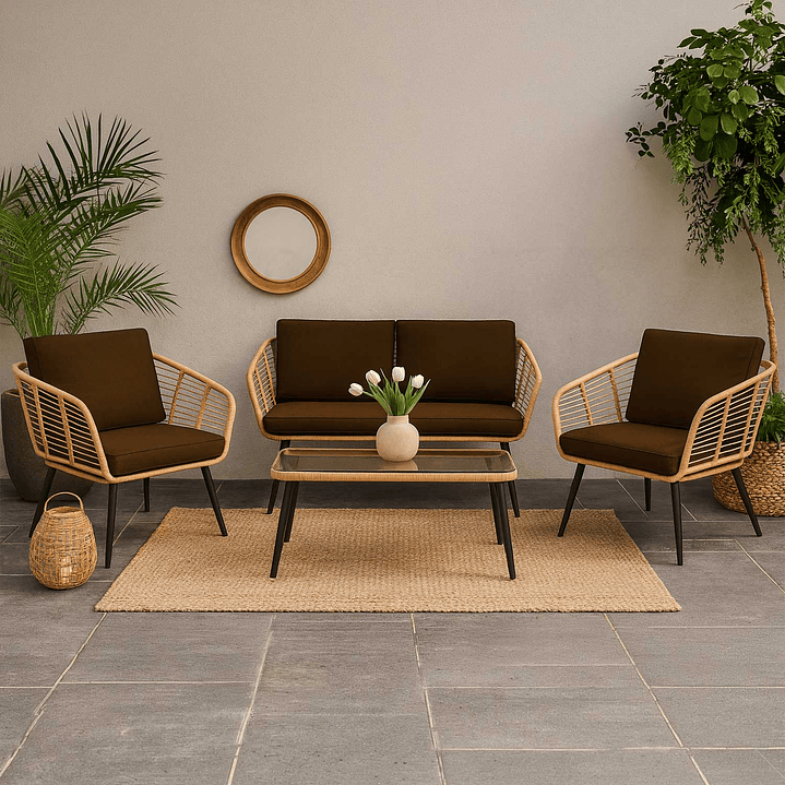 Juego Living Terraza Bali Caramelo Cojín Café 4 Personas 1