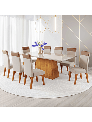 Juego de Comedor 8 sillas Terranova Beige 79,5 x 90 x 200 cm