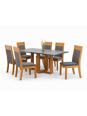 Juego de Comedor 6 sillas Toscana Gris Largo  80 x 80 x 160
