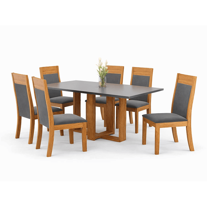 Juego de Comedor 6 sillas Toscana Gris Largo  80 x 80 x 160 2