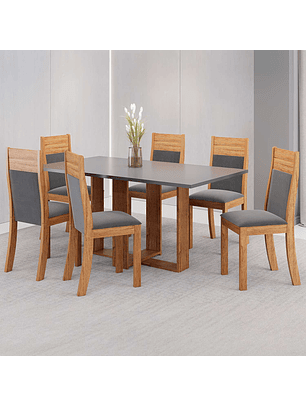 Juego de Comedor 6 sillas Toscana Gris Largo  80 x 80 x 160