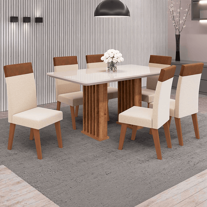 Juego de Comedor 6 sillas Real Beige 82 cm x 90 cm x 160 cm 1