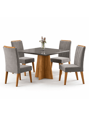 Juego de comedor 4 sillas Hera Gris  77,6 x 90 x 90 cm