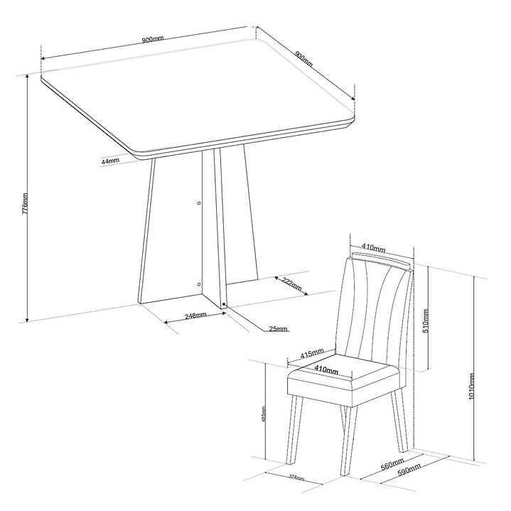 Juego de comedor 4 sillas Hera Gris  77,6 x 90 x 90 cm 5