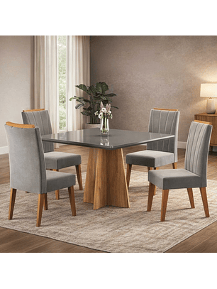 Juego de comedor 4 sillas Hera Gris  77,6 x 90 x 90 cm
