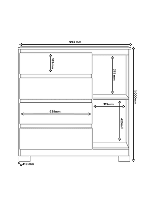 Comoda 4 cajones 1 puerta Alessia Blanca 100 x 99,3 x 41