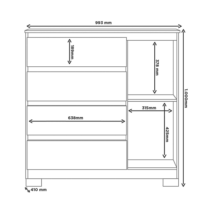 Cómoda 4 cajones 1 puerta Alessia Blanca 8