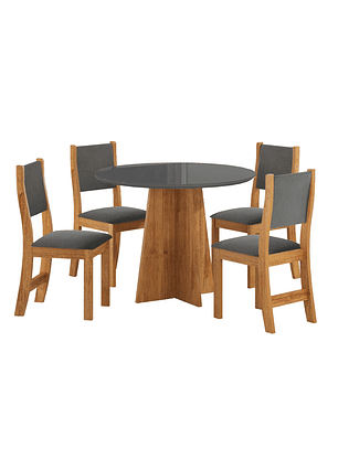 Juego de comedor redondo 4 sillas Destello Gris 78 x 90 x 90 cm