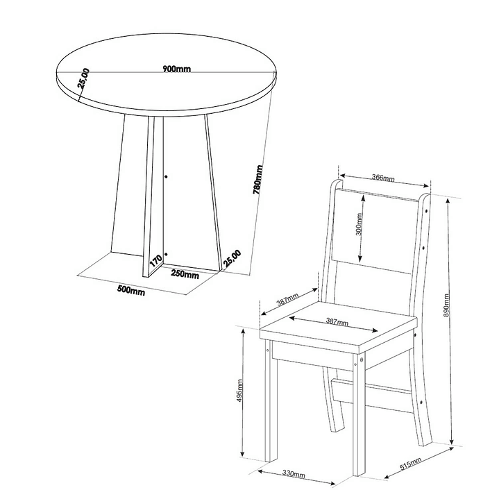 Juego de comedor redondo 4 sillas Destello Gris 78 x 90 x 90 cm 5