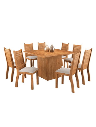 Juego de Comedor 8 sillas Dominus Beige 80,5 x 120 x 120 cm