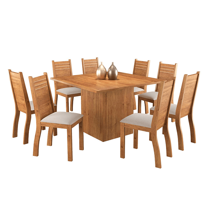 Juego de Comedor 8 sillas Dominus Beige 80,5 x 120 x 120 cm 2