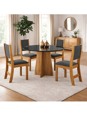 Juego de comedor redondo 4 sillas Destello Gris 78 x 90 x 90 cm