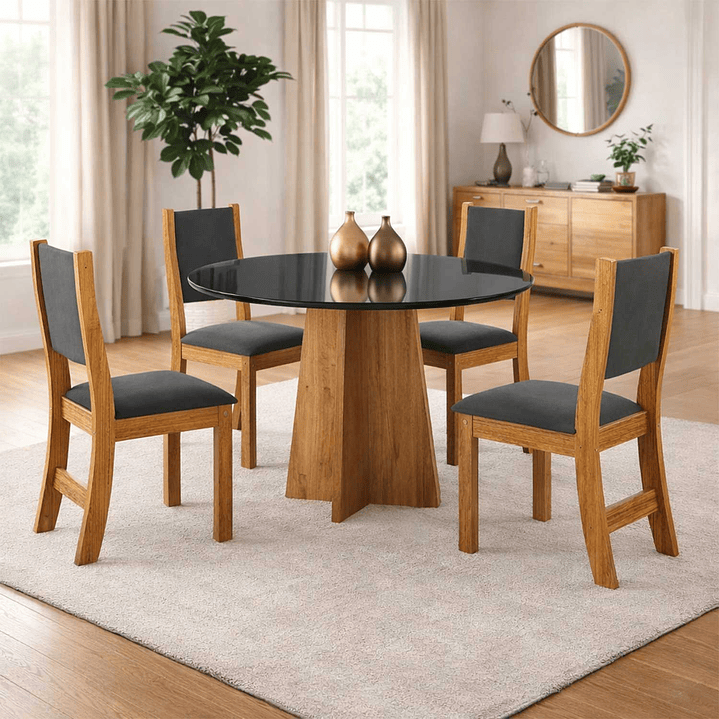 Juego de comedor redondo 4 sillas Destello Gris 78 x 90 x 90 cm 1