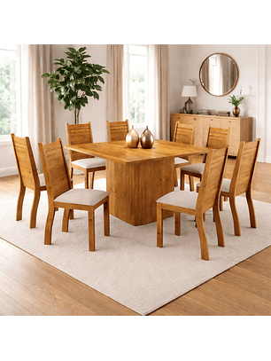 Juego de Comedor 8 sillas Dominus Beige 80,5 x 120 x 120 cm