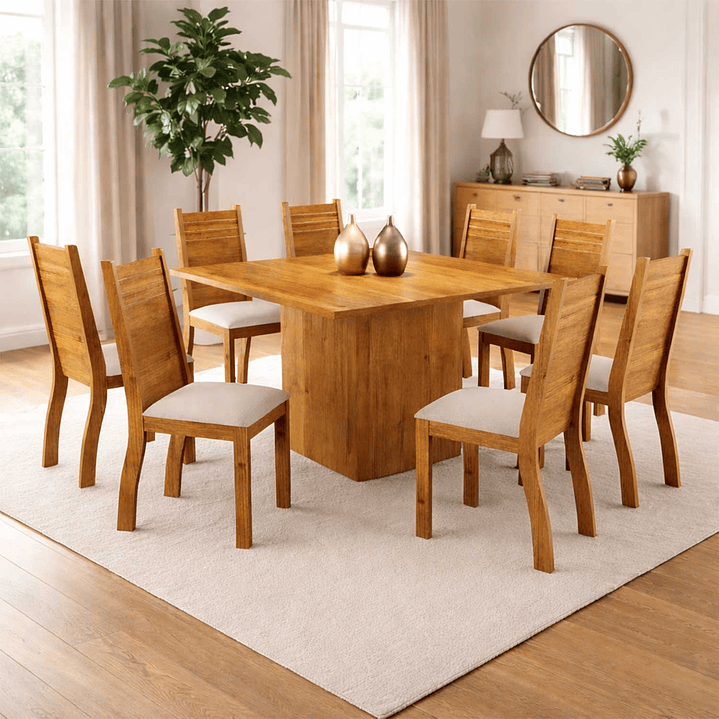Juego de Comedor 8 sillas Dominus Beige 80,5 x 120 x 120 cm 1