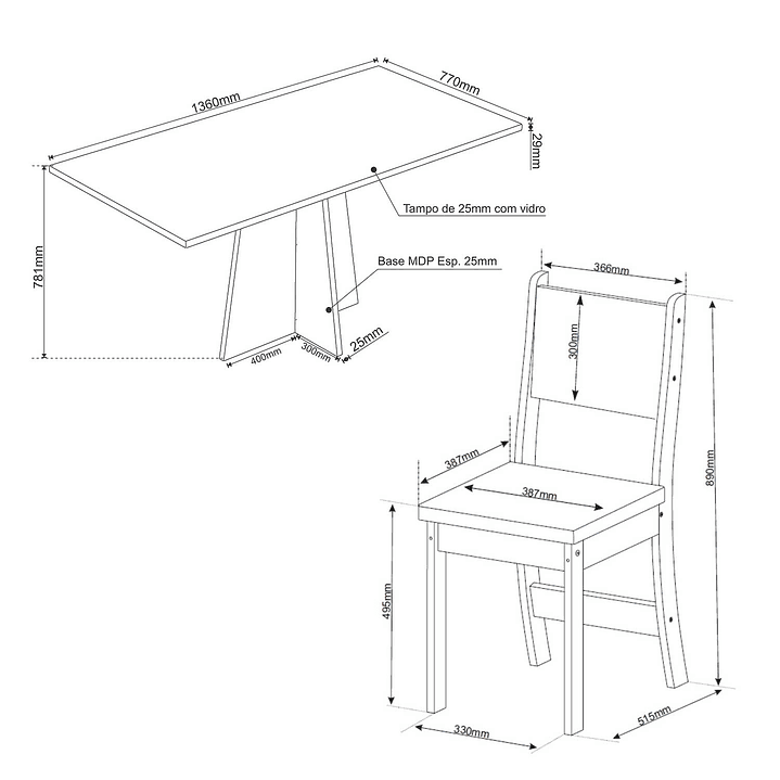 Juego de Comedor 6 sillas Firenze Beige 78,1 x 77 x 136 cm 5