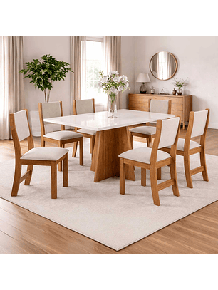 Juego de Comedor 6 sillas Firenze Beige 78,1 x 77 x 136 cm
