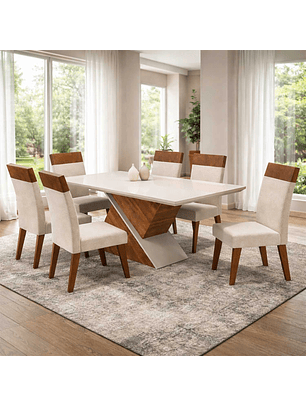 Juego de Comedor 6 sillas Elite Beige 82 cm x 90 cm x 180 cm