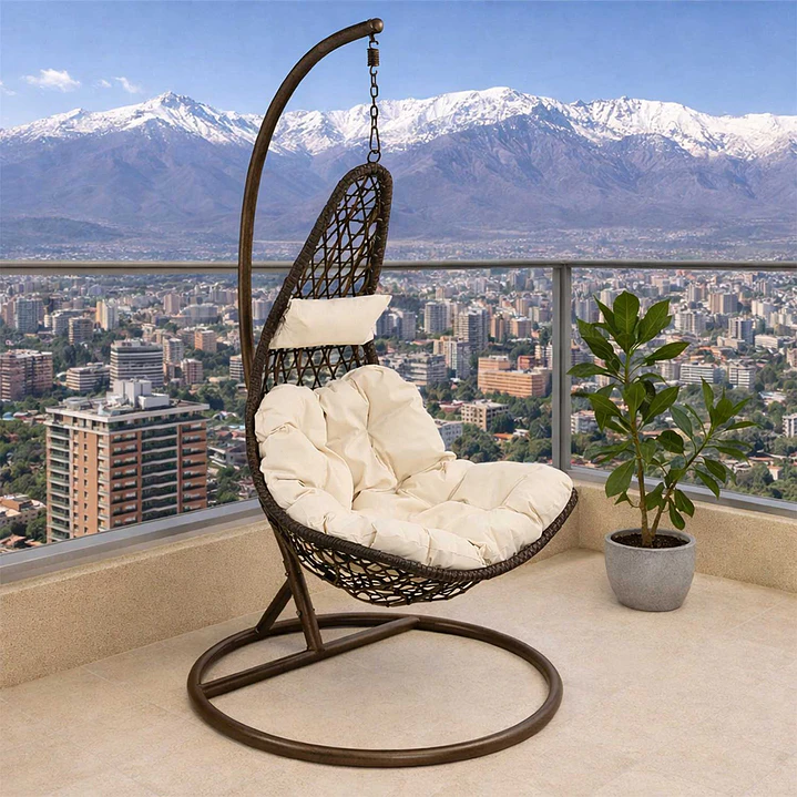 Silla Colgante Venecia Chocolate Cojín Marfil 1