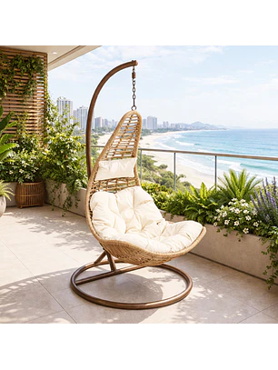 Silla Colgante Terra Caramelo Cojín Marfil