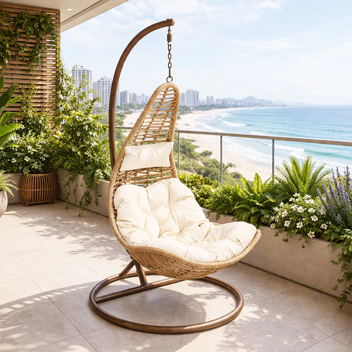 Silla Colgante Terra Caramelo Cojín Marfil 1