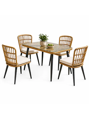 Juego De Comedor Terraza Santa Bárbara Caramelo 139x80 cm 4 Sillas Cojín Marfil 