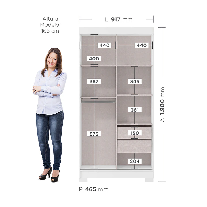 Closet 2 puertas corredera Lumière 190 x 91,7 x 46,5 Blanco Nieve 8