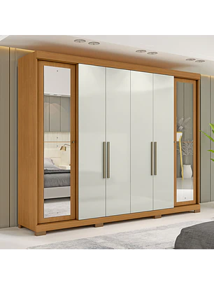 Closet 6 puertas con espejo Rivoli Cinamomo/ Off White 230 x 227,5 x 46.5