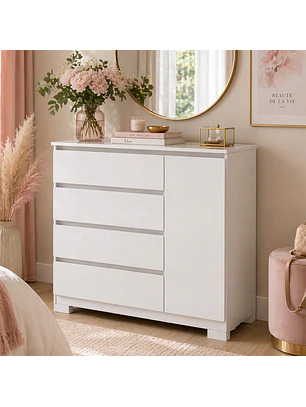 Comoda 4 cajones 1 puerta Alessia Blanca 100 x 99,3 x 41