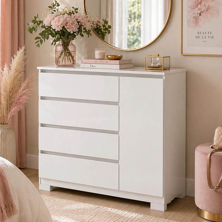 Comoda 4 cajones 1 puerta Alessia Blanca 100 x 99,3 x 41 1