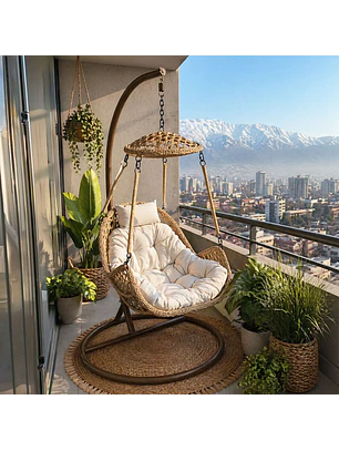 Silla Colgante Nipona Caramelo Cojín Marfil