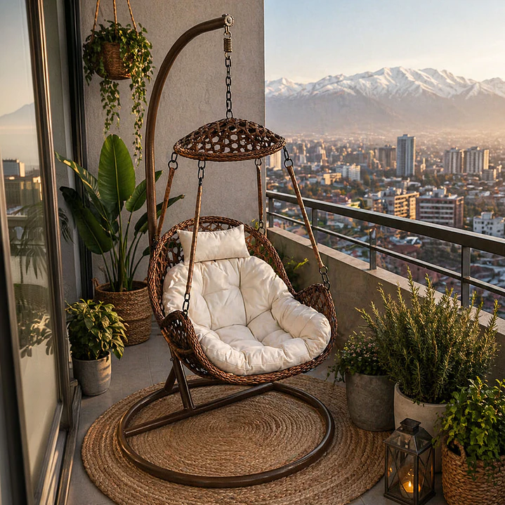 Silla Colgante Nipona Chocolate Cojín Marfil 1