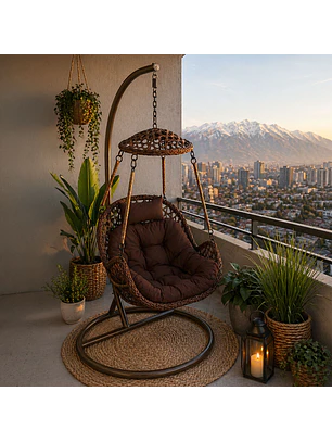 Silla Colgante Nipona Chocolate Cojín Café