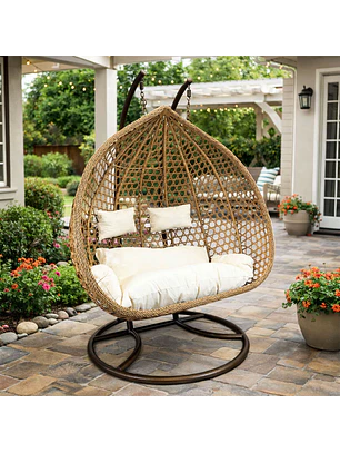 Silla Colgante Hawái XXL Caramelo Cojín Marfil