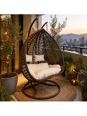 Silla Colgante Hawái XXL Chocolate Cojín Marfil