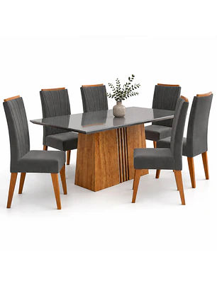 Juego de comedor 6 sillas Glamour Vidrio Gris