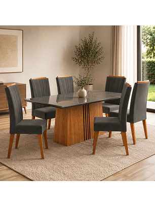 Juego de comedor 6 sillas Glamour Vidrio Gris