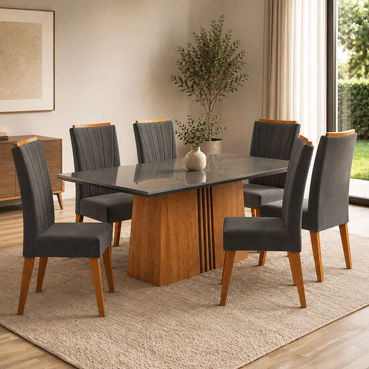 Juego de comedor 6 sillas Glamour Vidrio Gris 1