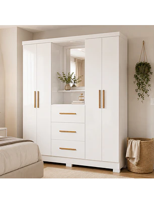 Closet 4 puertas 3 cajones Versalles 190x 152,4 x 46.5 Blanco nieve