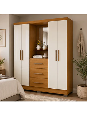 Closet 4 puertas 3 cajones Versalles 190 x 152,4 x 46,5 Cinamomo/ Off white