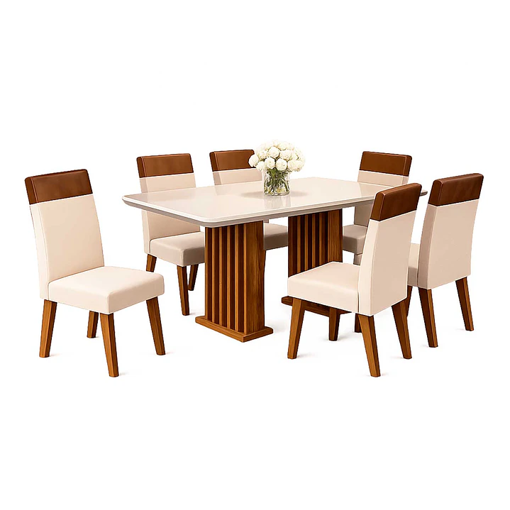 Juego de Comedor 6 sillas Real Beige 82 cm x 90 cm x 160 cm 2