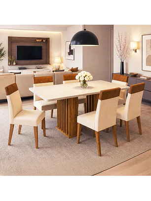 Juego de Comedor 6 sillas Real Beige 82 cm x 90 cm x 160 cm
