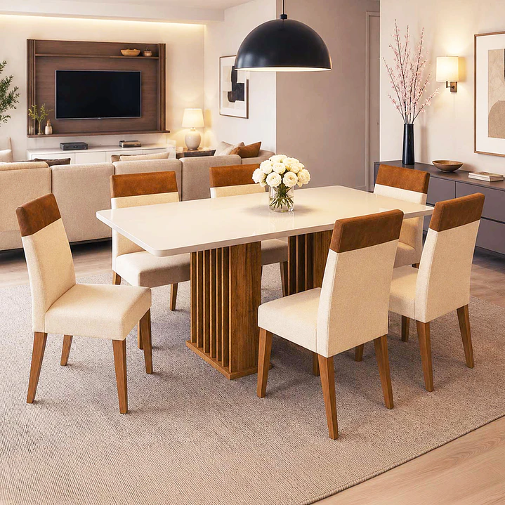 Juego de Comedor 6 sillas Real Beige 82 cm x 90 cm x 160 cm 1