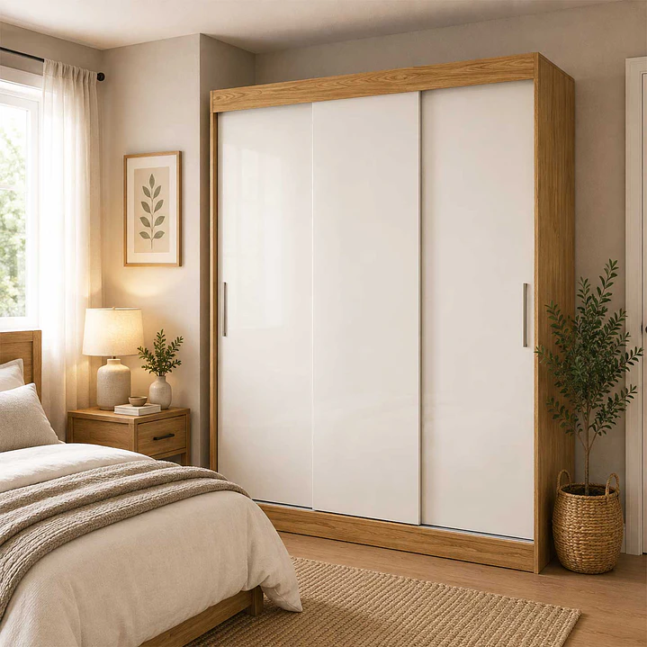 Closet 3 puertas corredera Nova 205 x 157 x 45,5 Marroco Off White 1