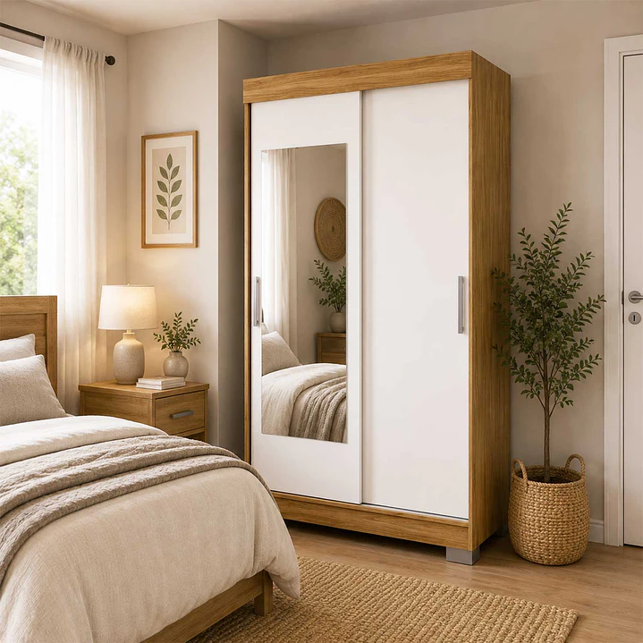 Closet 2 puertas corredera Lumière 190 x 91,7 x 46,5 Marroco Off White con espejo 1